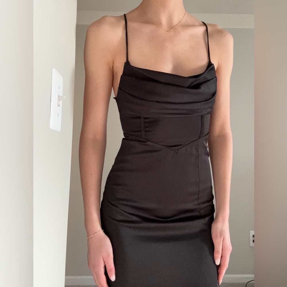 Hello Molly Black Satin Cowl Neck Slip Dress